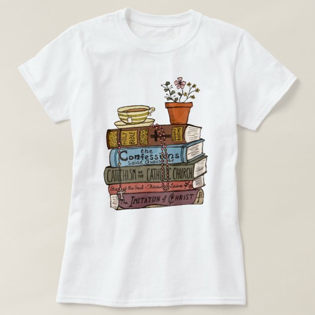 Katholisches Buchstapel-Shirt, Bibel Verse Godmutt T-Shirt (Design vorne)