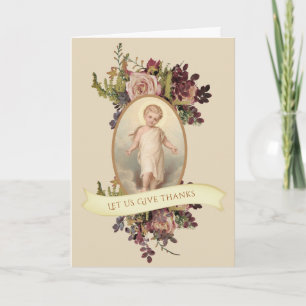 Katholisches Dankfest Kind Jesus Blumen-Spray Feiertagskarte