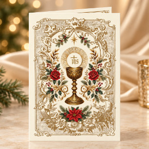 Katholisches Eucharistie-Weihnachts-Goldkelch-Blum Feiertagskarte