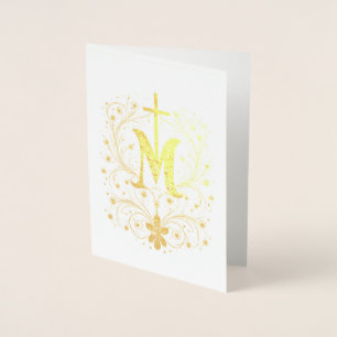 Katholisches Gold Marian Kreuz religiös minimalist Folienkarte