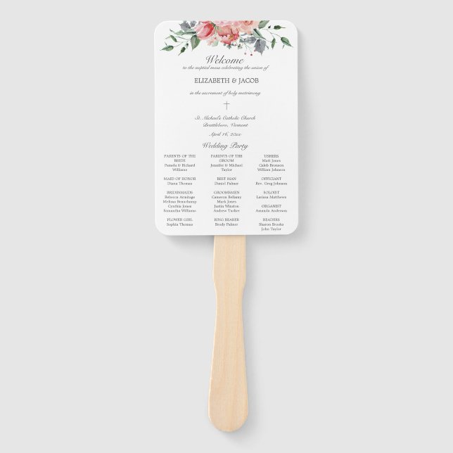 Katholisches Hochzeitsprogramm Elizabeth mit Messe Fächer (Vorderseite)