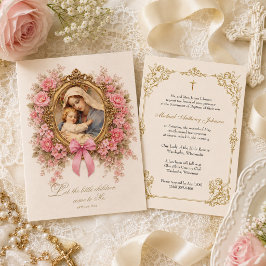 Katholisches Mädchen Tauf Floral und Cherubs Einladung