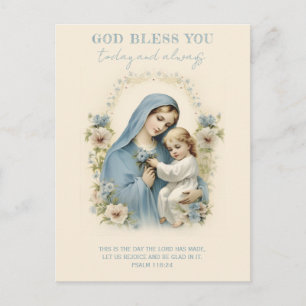 Katholisches Maria und Jesus Blumenschriftwort Postkarte