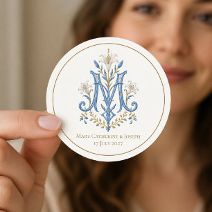 Katholisches Marien-Kreuz-Monogramm mit Lilien Runder Aufkleber
