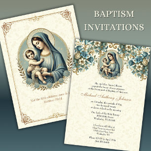 Katholisches Taufkleid Maria und Jesus Floral Einladung