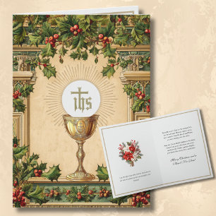 Katholisches Weihnachts-Eucharistie-Poinsettien-Bl Feiertagskarte