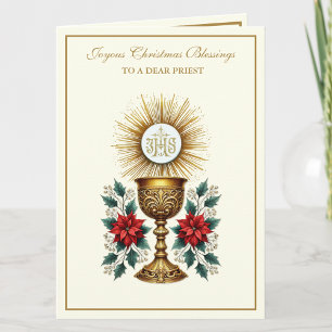Katholisches Weihnachts-Eucharistie-Poinsettien-Bl Feiertagskarte