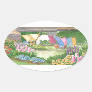 Kathy's Wäsche auf Monhegan ist. Ovale Aufkleber