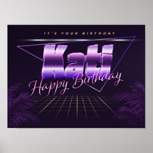 Kati Name Vorname lila retro Poster Geburtstag