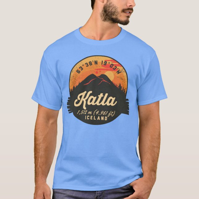 Katla Volcano Iceland Retro Sunset Hiking Camping  T-Shirt (Vorderseite)