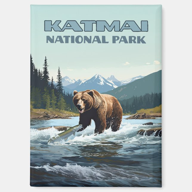 Katmai National Park Alaska Bear Brooks River Magnet (Vorderseite)