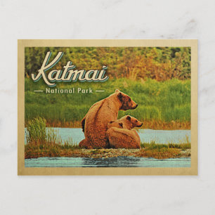 Katmai National Park Bears Vintag Postkarte
