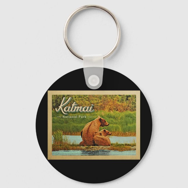 Katmai National Park Bears Vintag Schlüsselanhänger (Vorderseite)