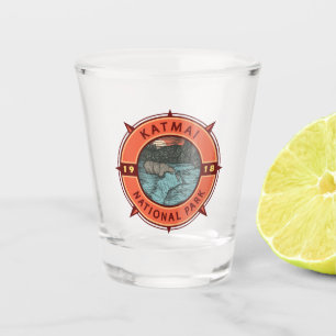 Katmai National Park Grizzly Bear Retro Compass Schnapsglas