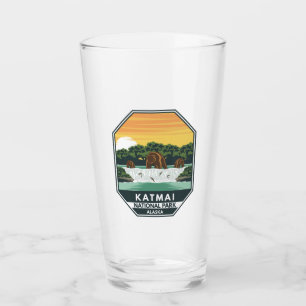 Katmai National Park Grizzly Bears Retro Emblem Glas
