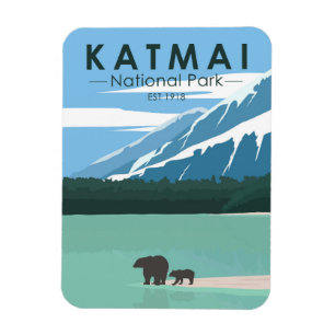 Katmai National Park Grizzly Bears Vintag Magnet