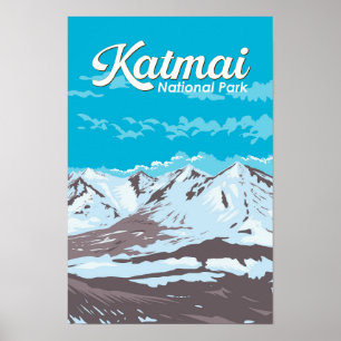 Katmai National Park Illustration Reisen Art Retro Poster