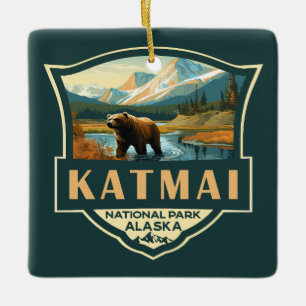Katmai National Park Illustration Retro Abzeichen Keramikornament