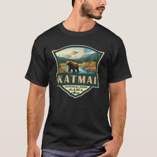 Katmai National Park Illustration Retro Abzeichen T-Shirt
