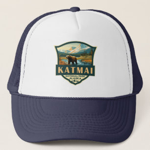 Katmai National Park Illustration Retro Abzeichen Truckerkappe
