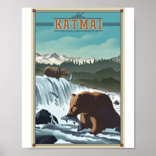 Katmai National Park Litho Artwork Poster