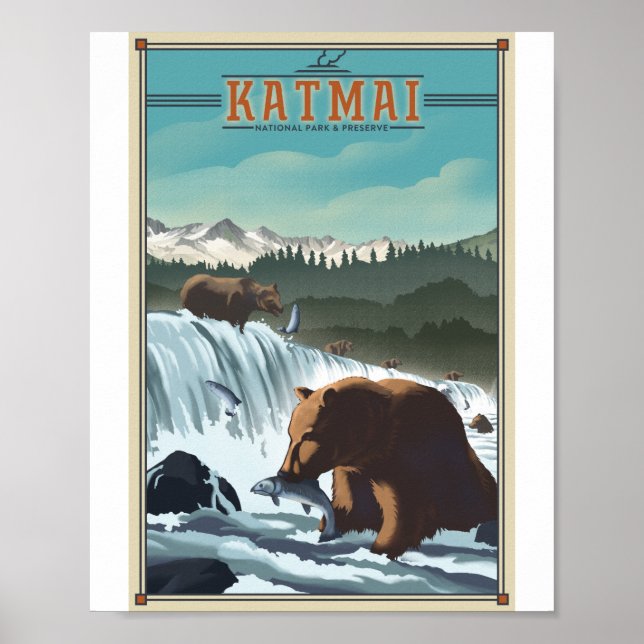 Katmai National Park Litho Artwork Poster (Vorne)