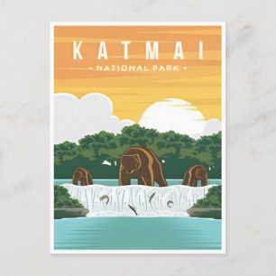 Katmai Nationalpark Alaska Vintage Grizzlybären Postkarte