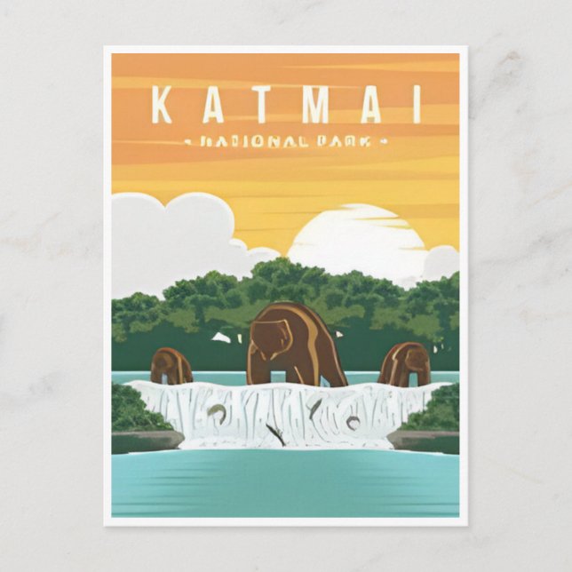 Katmai Nationalpark Alaska Vintage Grizzlybären Postkarte (Vorderseite)