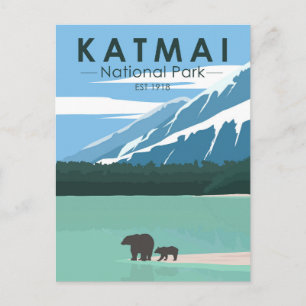 Katmai-Nationalpark Grizzlybären Vintage Postkarte