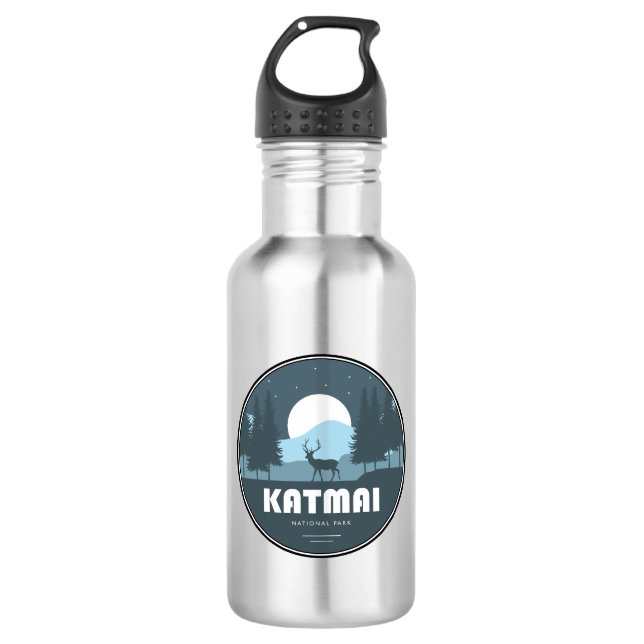 Katmai-Nationalpark-Hirsche Edelstahlflasche (Vorderseite)