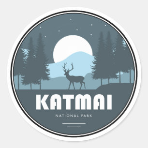 Katmai-Nationalpark-Hirsche Runder Aufkleber