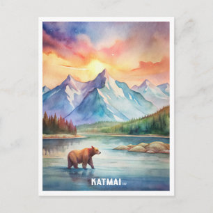 Katmai Nationalpark Wasserfarbenmalerei Postkarte