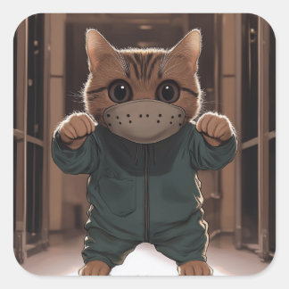 KatNibal Süße Halloween-Katze  Quadratischer Aufkleber