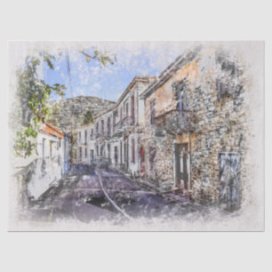 Kato Drys Village Zypern Wasserfarbe Seidenpapier