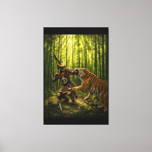 Kato Kiyomasa Samurai und springender Tiger 40x60 Leinwanddruck