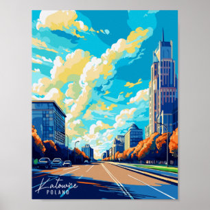 Katowice Poland Vintage Reise Illustration Poster