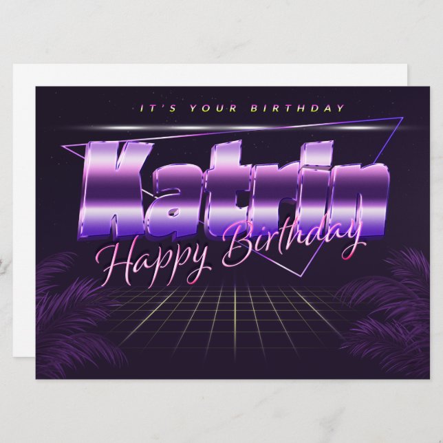 Katrin Name Vorname lila retro Karte Geburtstag (Vorne/Hinten)