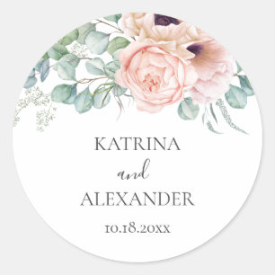 Katrina Florale Pink Boho Chic Hochzeit Runder Aufkleber