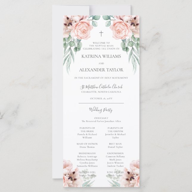 Katrina Pink Floral Katholische Hochzeitskala (Vorderseite)