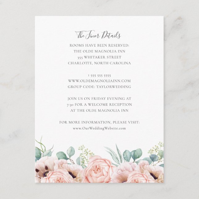 Katrina Pink Floral Wedding Guest Details Begleitkarte (Vorderseite)