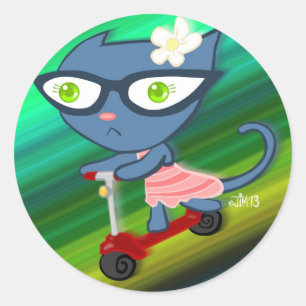 Kats with Glassez : Blu Kitty Scooter Stickers