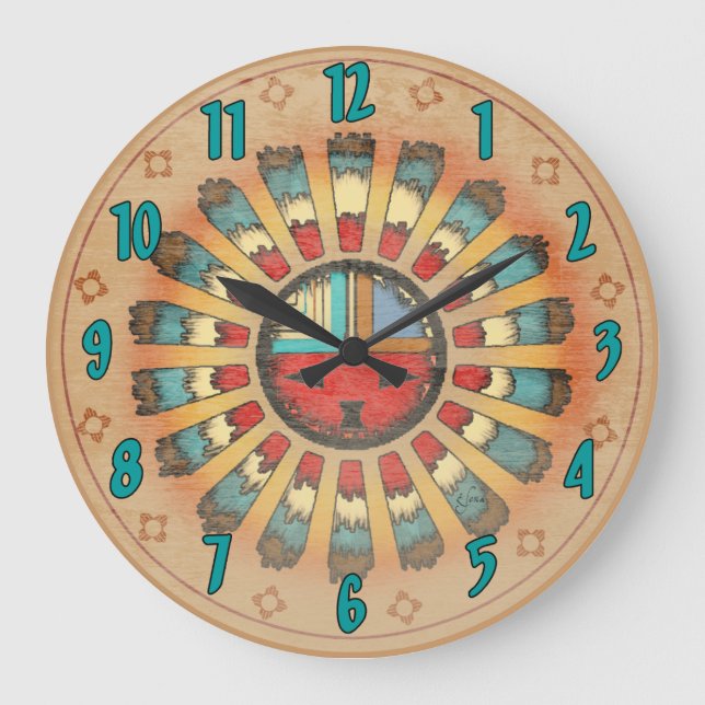 Katsina versah Sun gegenüberstellen mit Federn Große Wanduhr (Vorderseite)