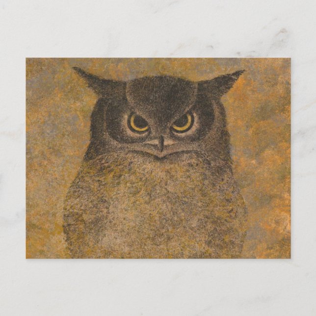 Katsuda Yukio Owl Japanese Woodblock Postkarte (Vorderseite)