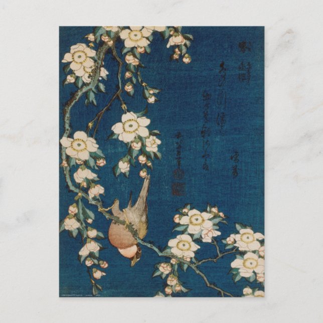 Katsushika Hokusai 葛 飾 北 Goldfinch und Kirschbaum  Postkarte (Vorderseite)