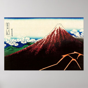 Katsushika Hokusai - Blitze unter dem Gipfel Poster
