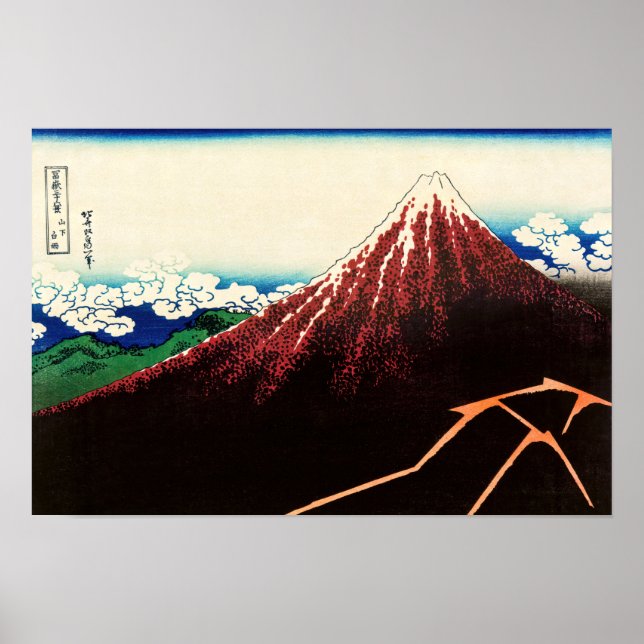 Katsushika Hokusai - Blitze unterhalb des Gipfels Poster (Vorne)