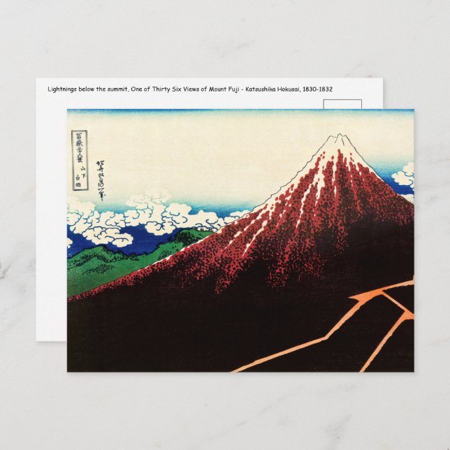 Katsushika Hokusai - Blitze unterhalb des Gipfels Postkarte (Vorne/Hinten)