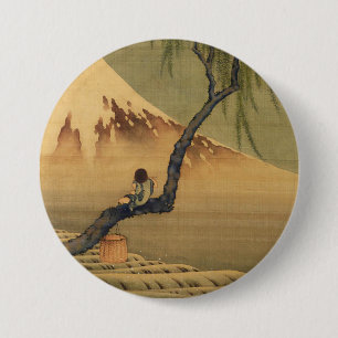 Katsushika Hokusai Boy View Mount Fuji Button