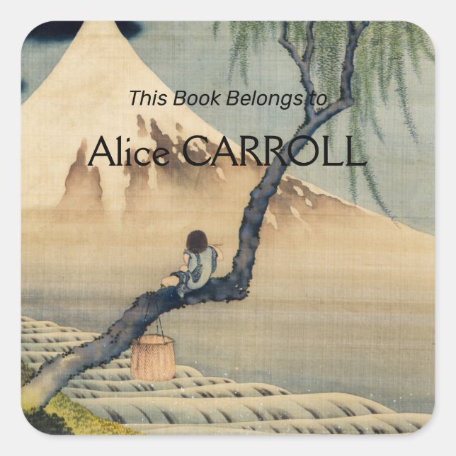 Katsushika Hokusai - Boy Viewing Mount Fuji Quadratischer Aufkleber (Vorderseite)