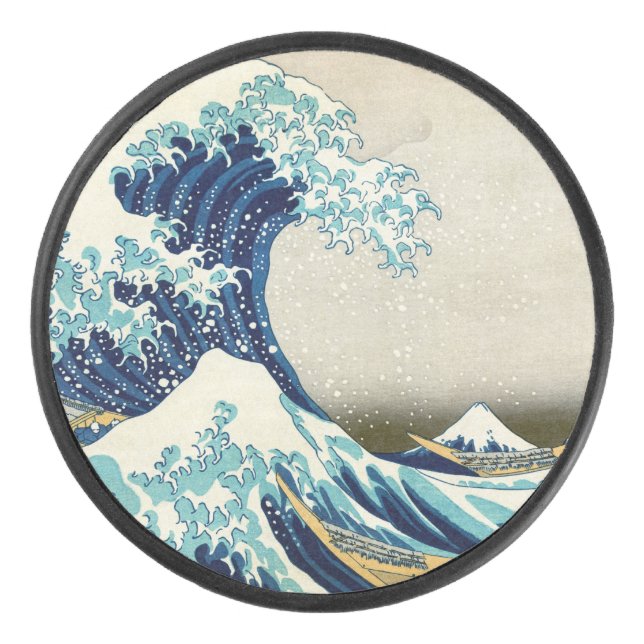 Katsushika Hokusai - Die große Welle vor Kanagawa Eishockey Puck (Vorderseite)